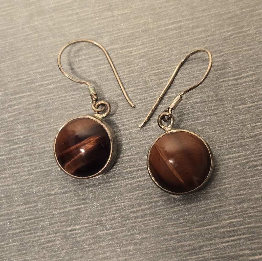 Elegant Tigers Eye Stone Drop Earrings